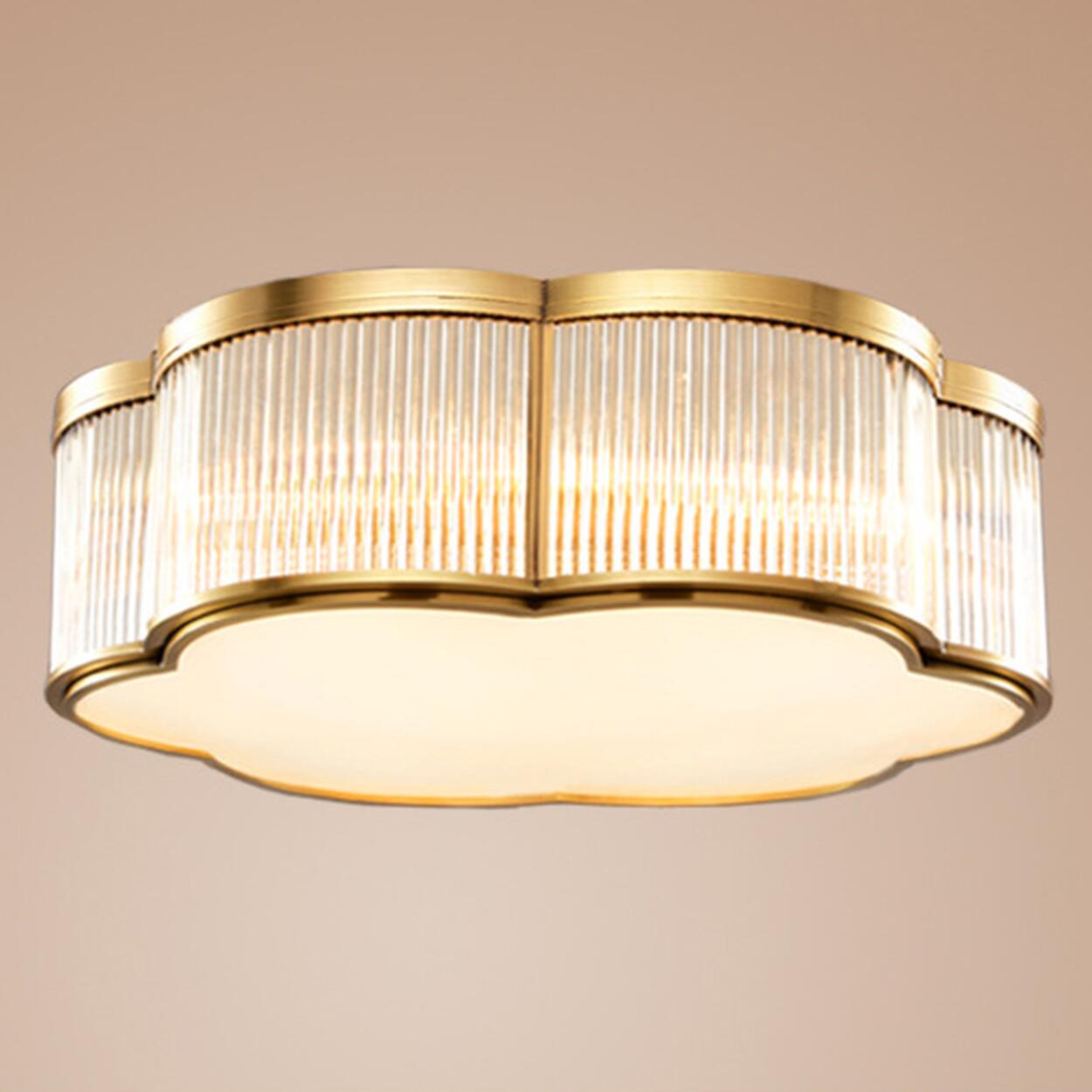 Metal Gold Flower Drum Semi-Flush Mount Ceiling Light