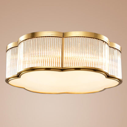 Metal Gold Flower Drum Semi-Flush Mount Ceiling Light