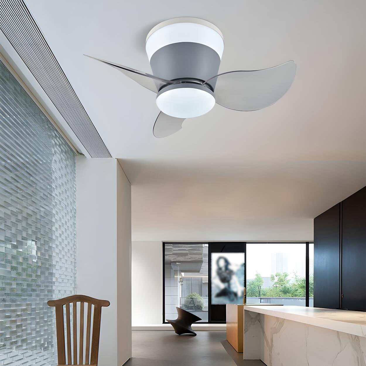 Mini 3 Clear Blade Cone Recessed Ceiling Fan with Light