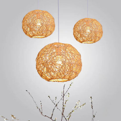 Mini Oriental Woven Rattan Globe Pendant Light