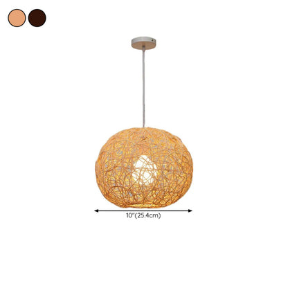 Mini Oriental Woven Rattan Globe Pendant Light