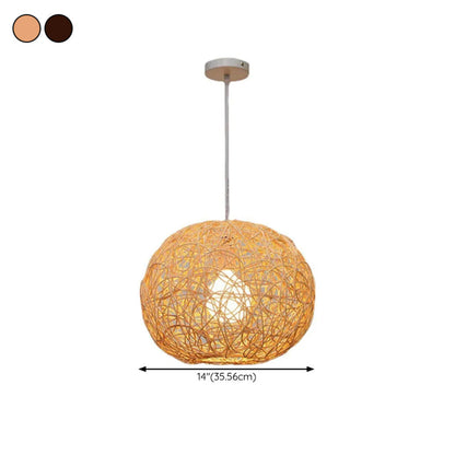 Mini Oriental Woven Rattan Globe Pendant Light