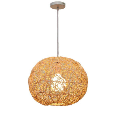 Mini Oriental Woven Rattan Globe Pendant Light