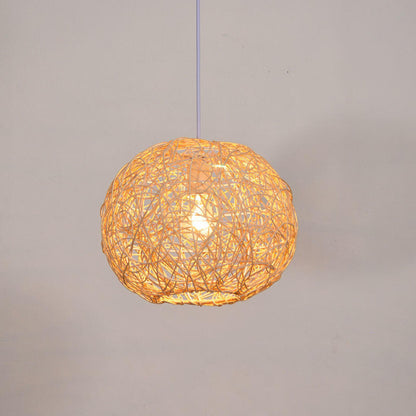 Mini Oriental Woven Rattan Globe Pendant Light