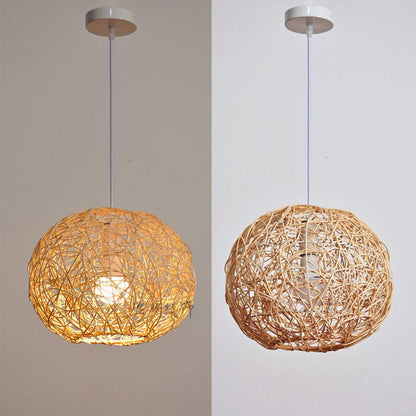 Mini Oriental Woven Rattan Globe Pendant Light