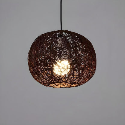 Mini Oriental Woven Rattan Globe Pendant Light