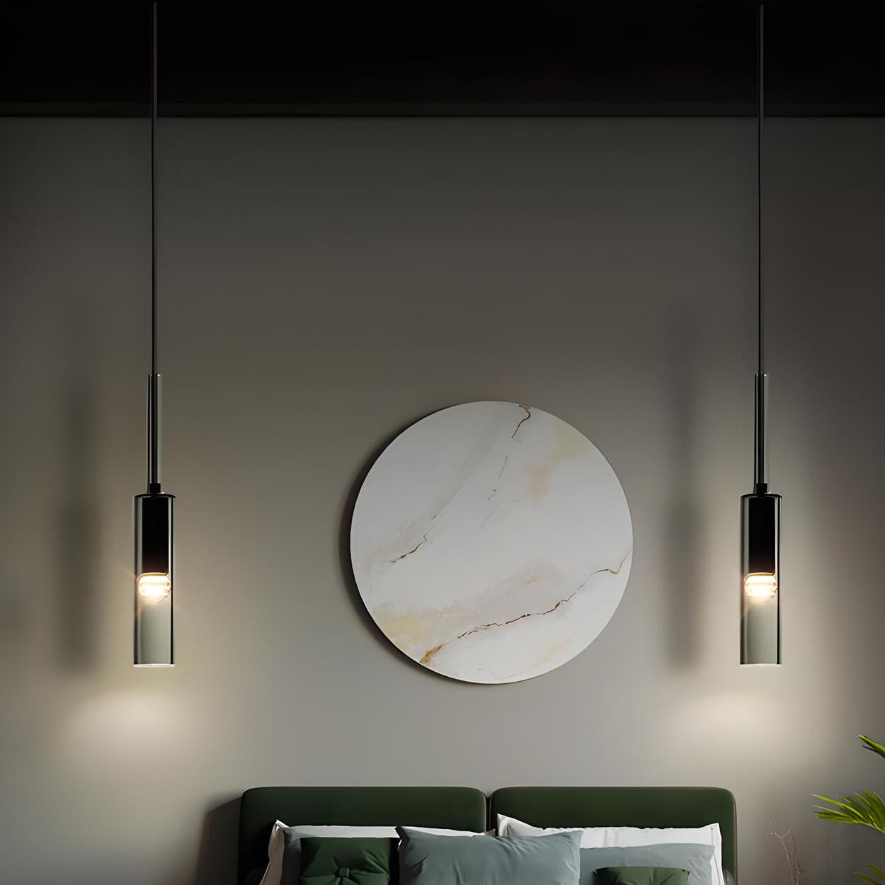 Minimalist Black Crystal Slim Cylinder Bedroom Pendant Light