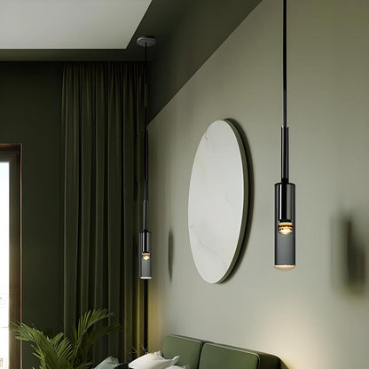 Minimalist Black Crystal Slim Cylinder Bedroom Pendant Light