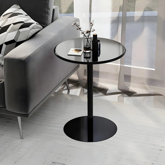 Minimalist Black Finish Round Metal Pedestal Side Table