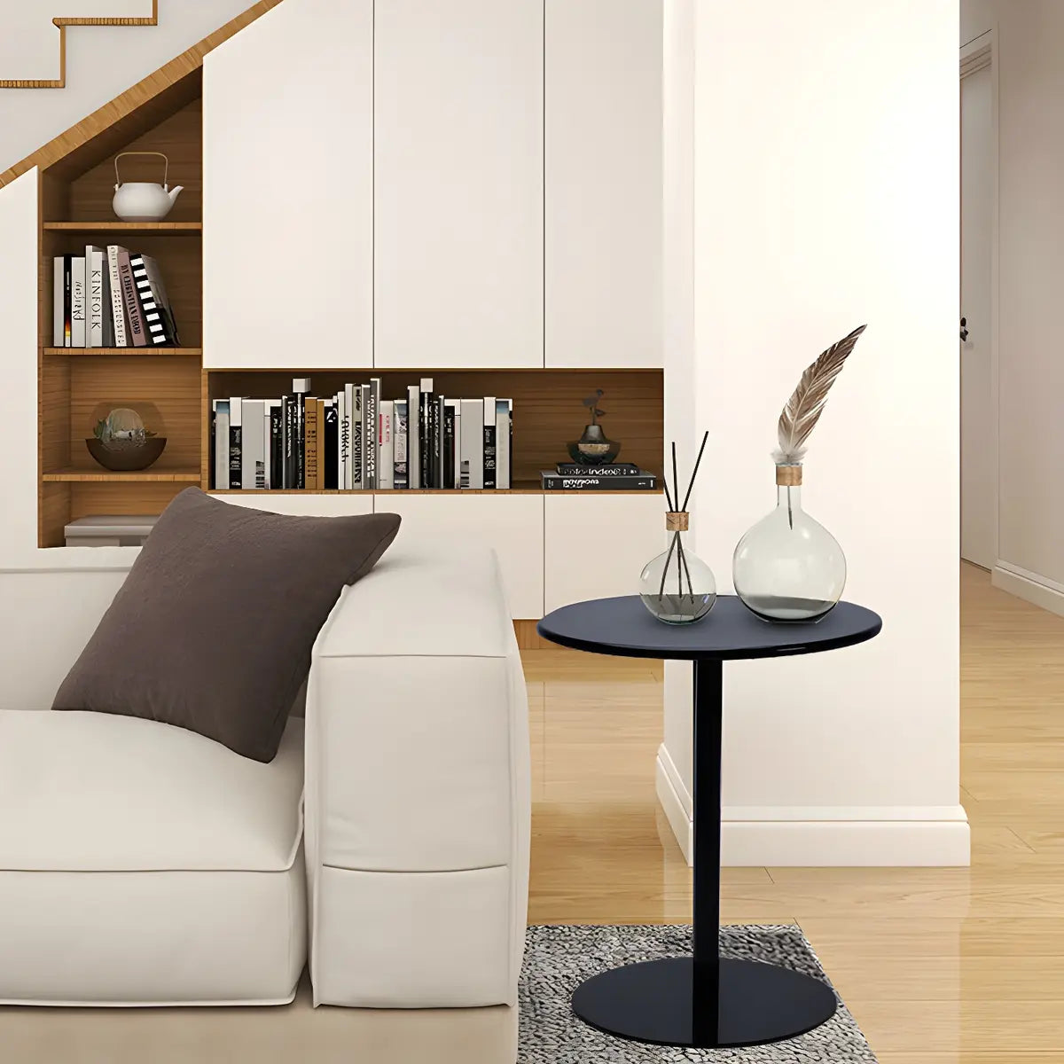 Minimalist Black Finish Round Metal Pedestal Side Table