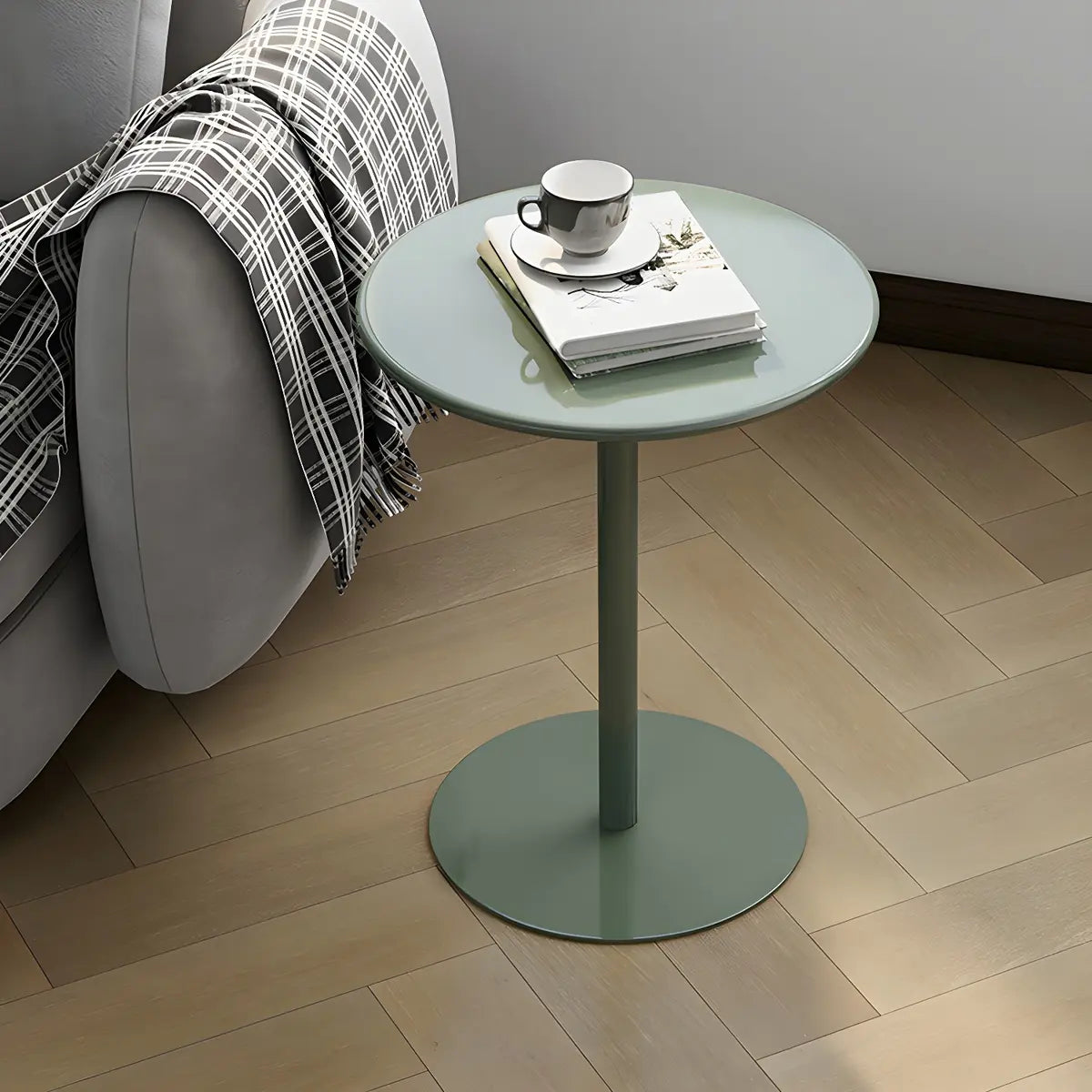 Minimalist Black Finish Round Metal Pedestal Side Table