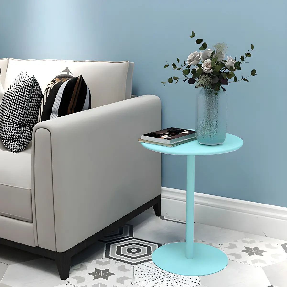 Minimalist Black Finish Round Metal Pedestal Side Table