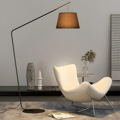 Minimalist Drum Shade and Black Arc Metal Floor Lamp