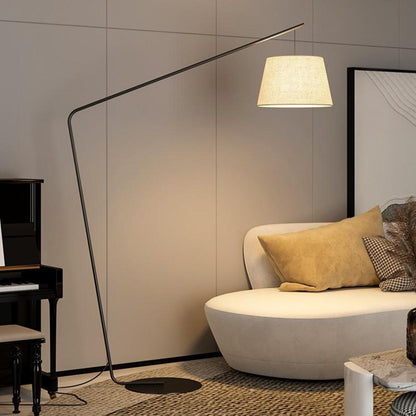 Minimalist Drum Shade and Black Arc Metal Floor Lamp