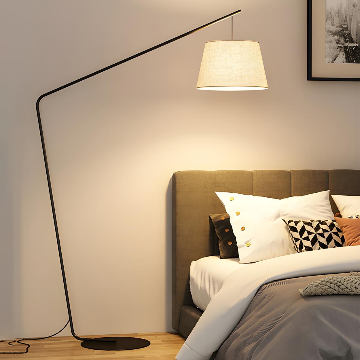 Minimalist Drum Shade and Black Arc Metal Floor Lamp