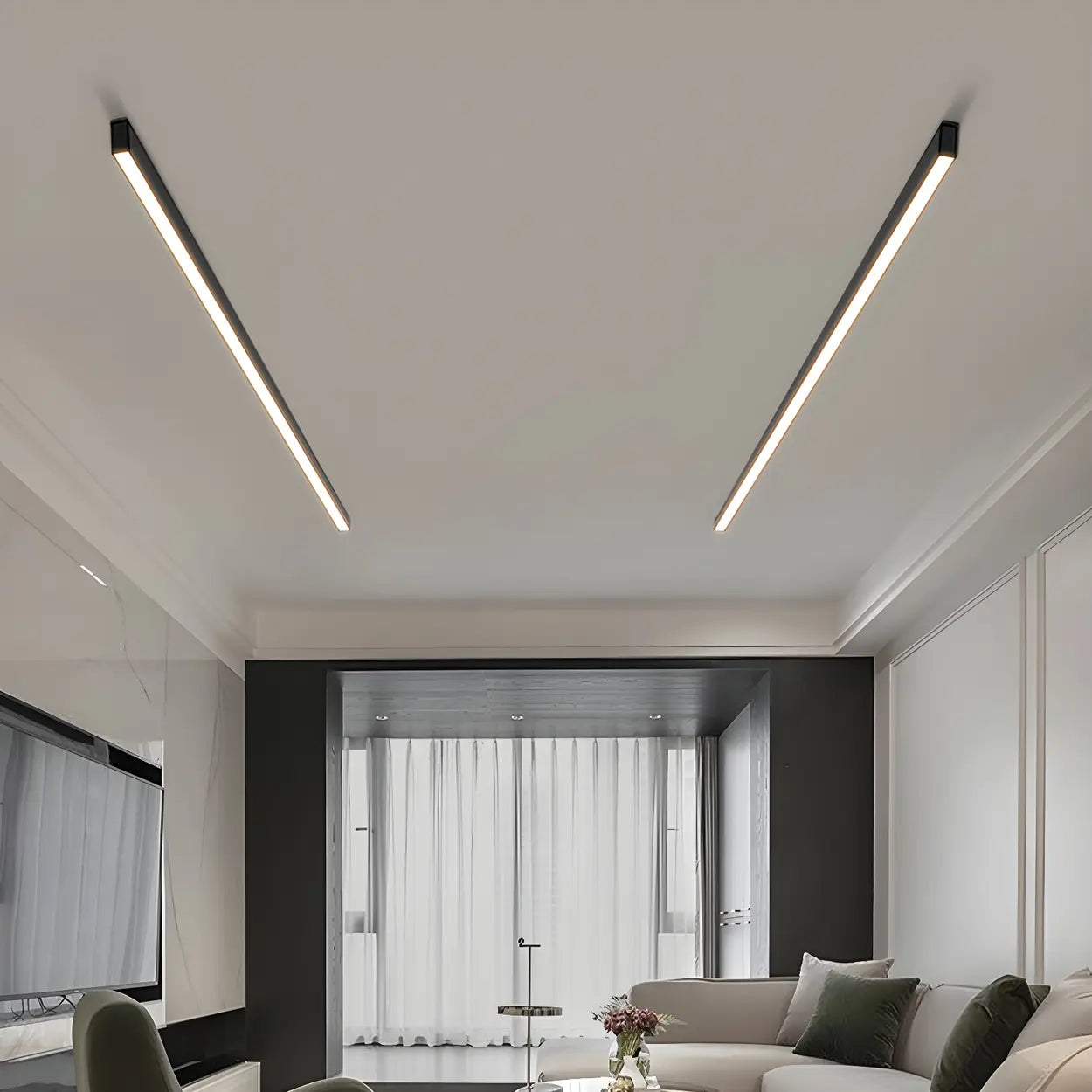 Minimalist Large Black Linear LED Flush Mount Light