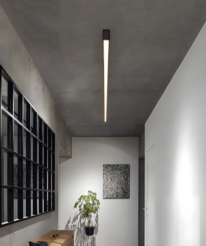 Minimalist Large Black Linear LED Flush Mount Light