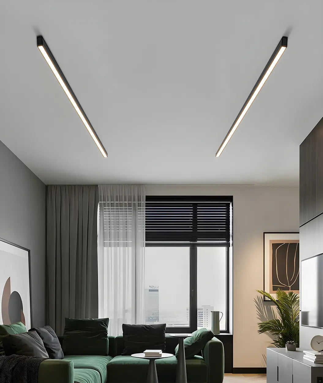 Minimalist Large Black Linear LED Flush Mount Light