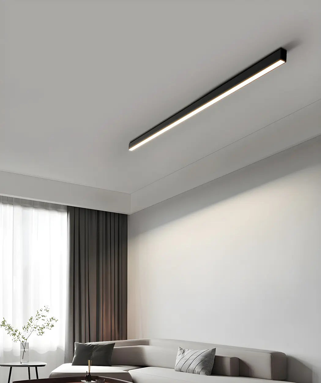 Minimalist Large Black Linear LED Flush Mount Light