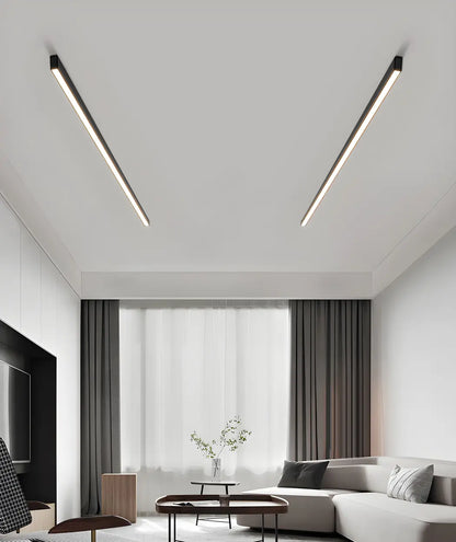 Minimalist Large Black Linear LED Flush Mount Light