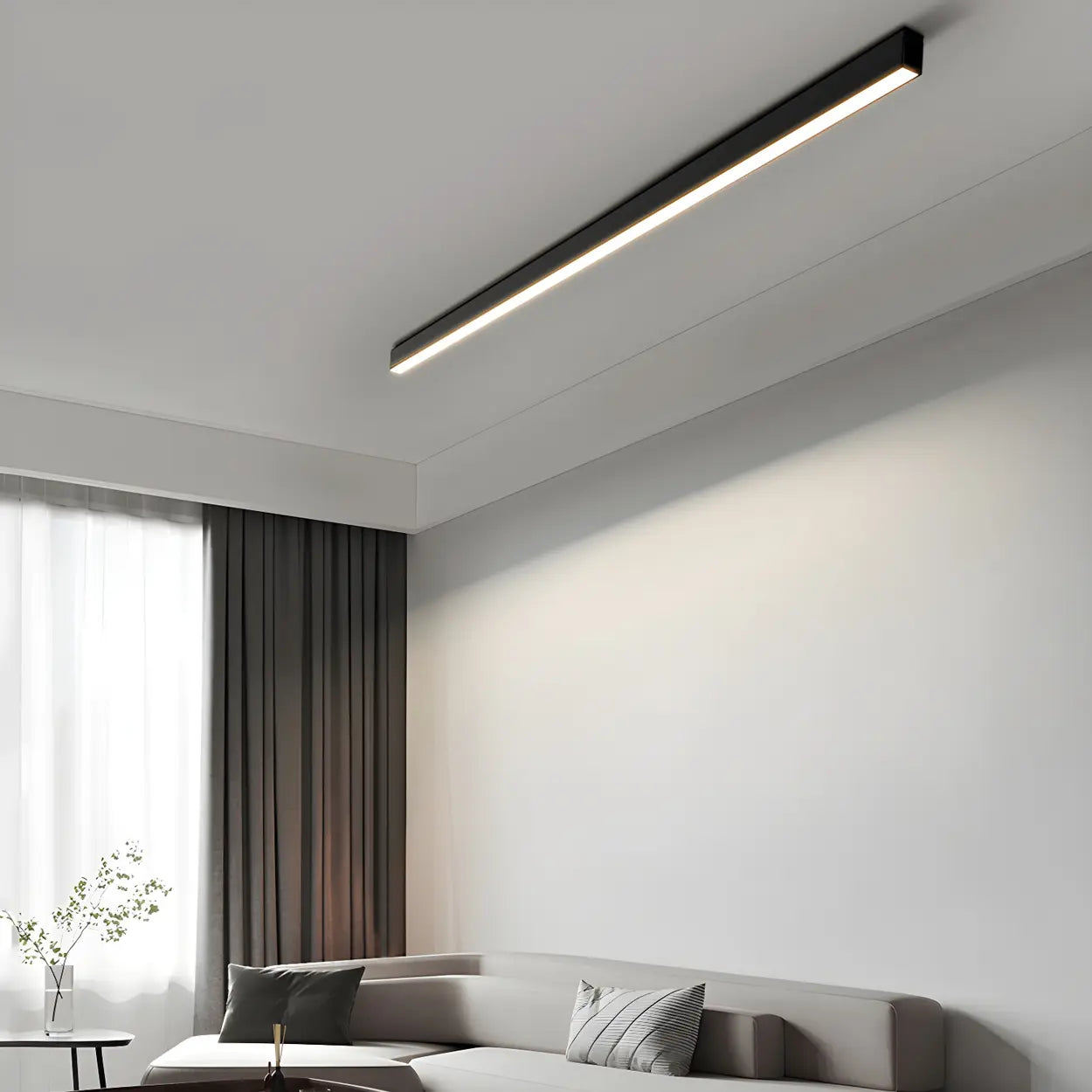 Minimalist Large Black Linear LED Flush Mount Light