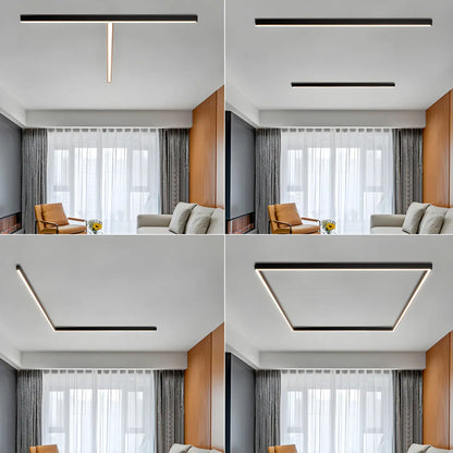 Minimalist Large Black Linear LED Flush Mount Light