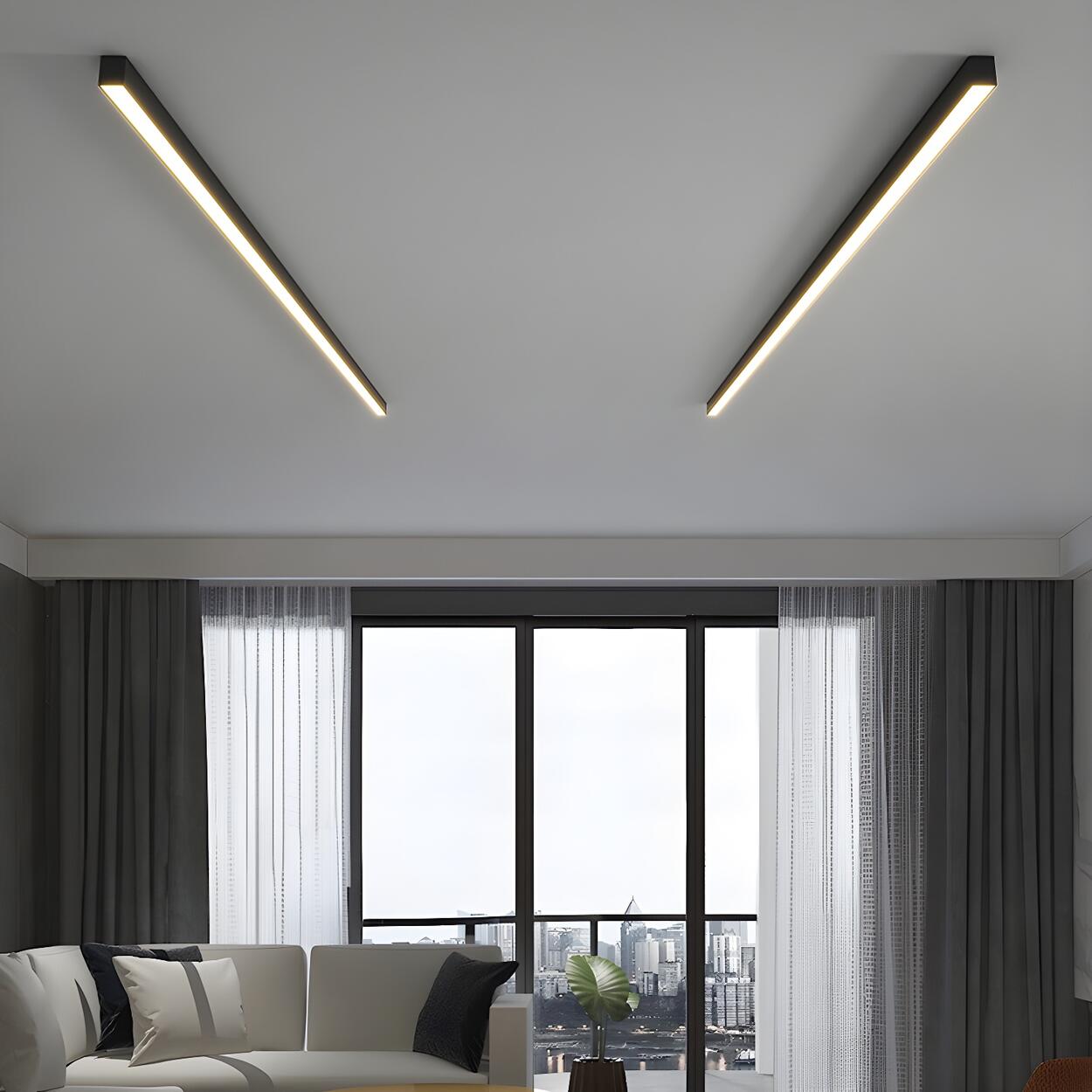 Minimalist Linear Black LED Flush Mount Ceiling Light