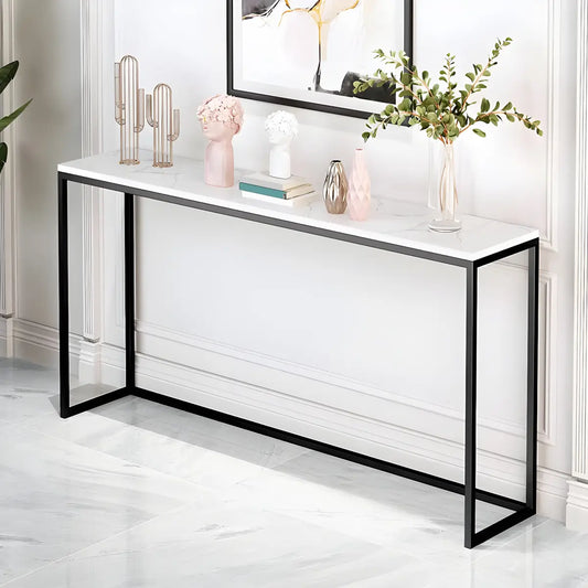 Minimalist Rectangular Marble Top White Console Table