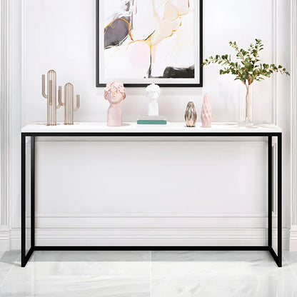 Minimalist Rectangular Marble Top White Console Table