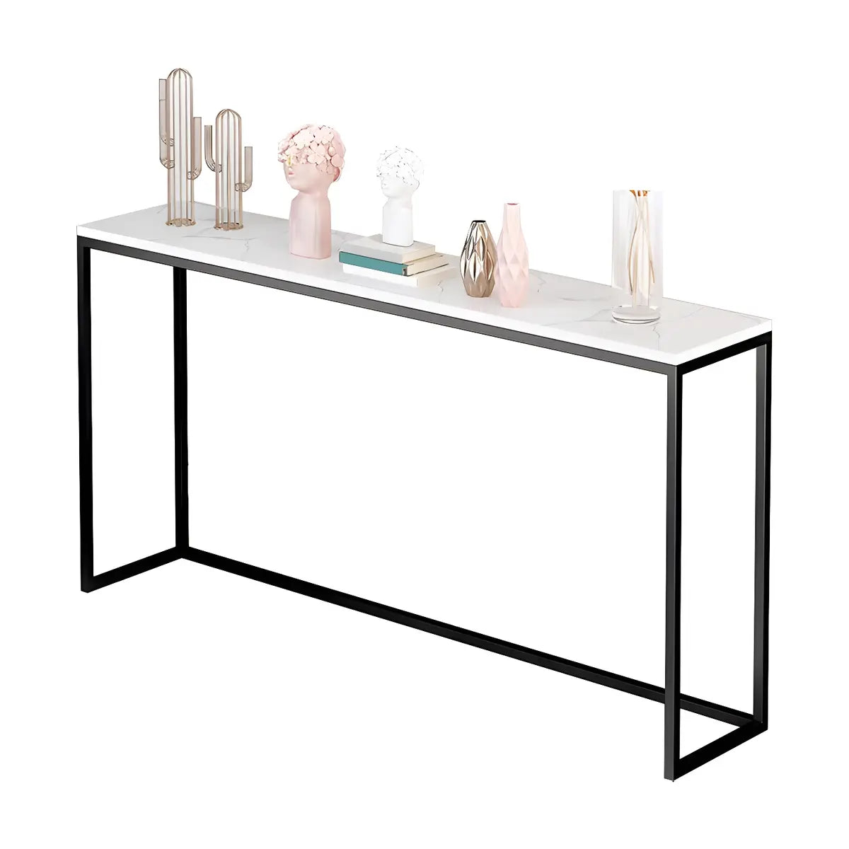 Minimalist Rectangular Marble Top White Console Table