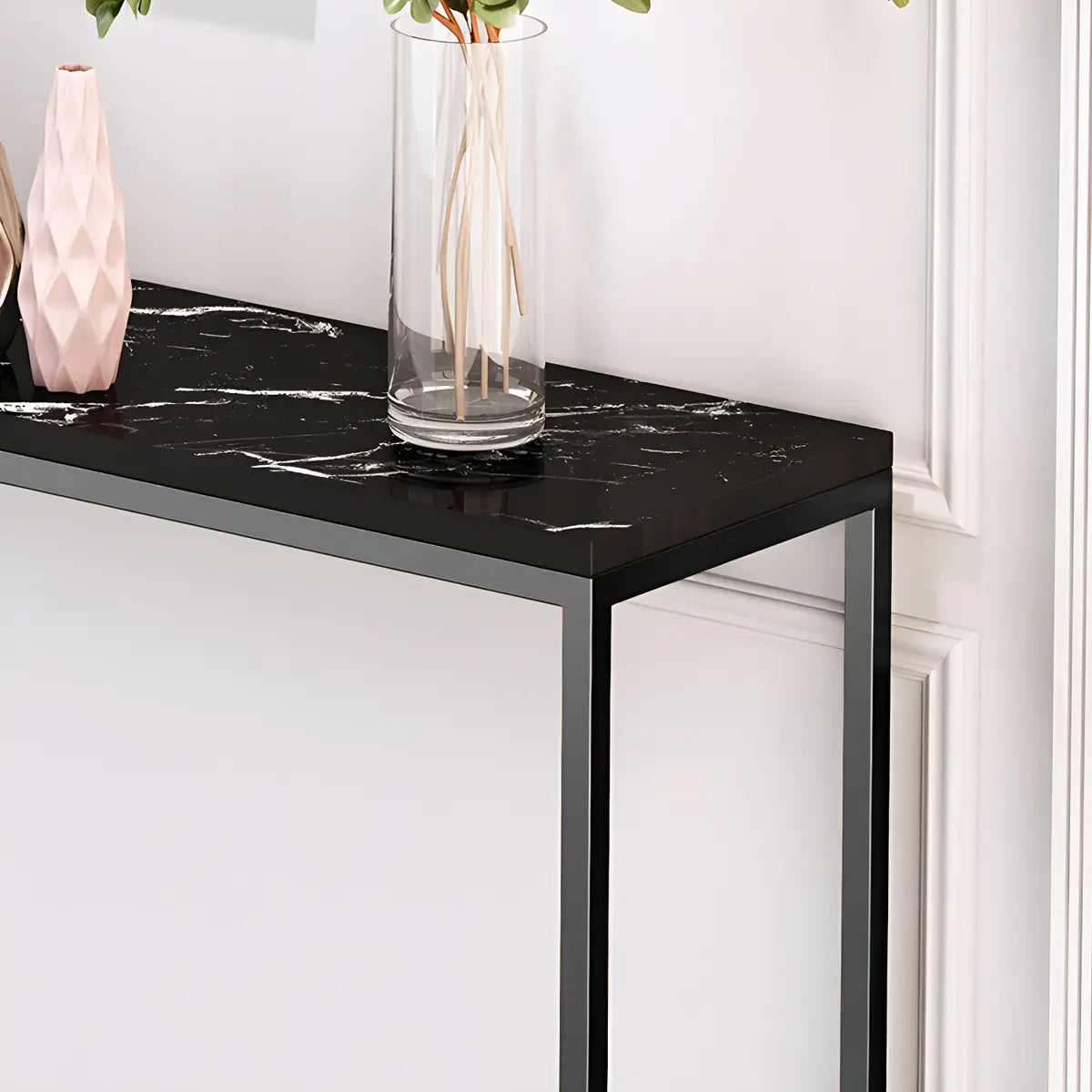 Minimalist Rectangular Marble Top White Console Table