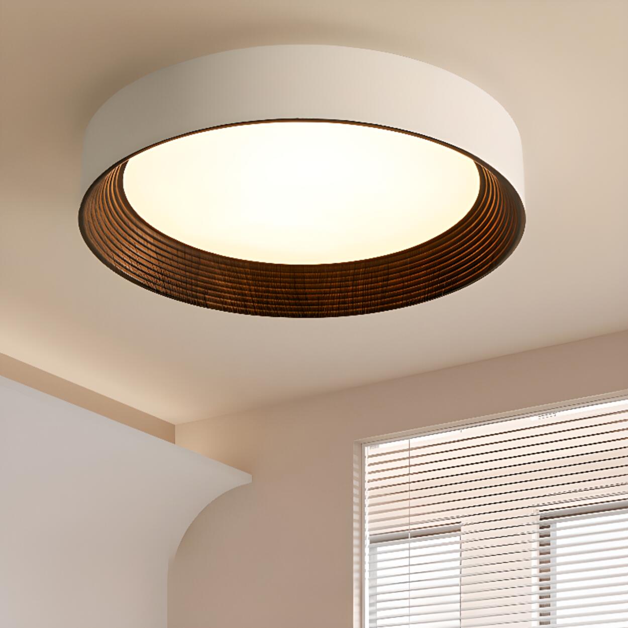 Minimalist Walnut Round Flush Mount Ceiling Light