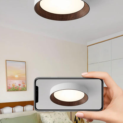 Minimalist Walnut Round Flush Mount Ceiling Light