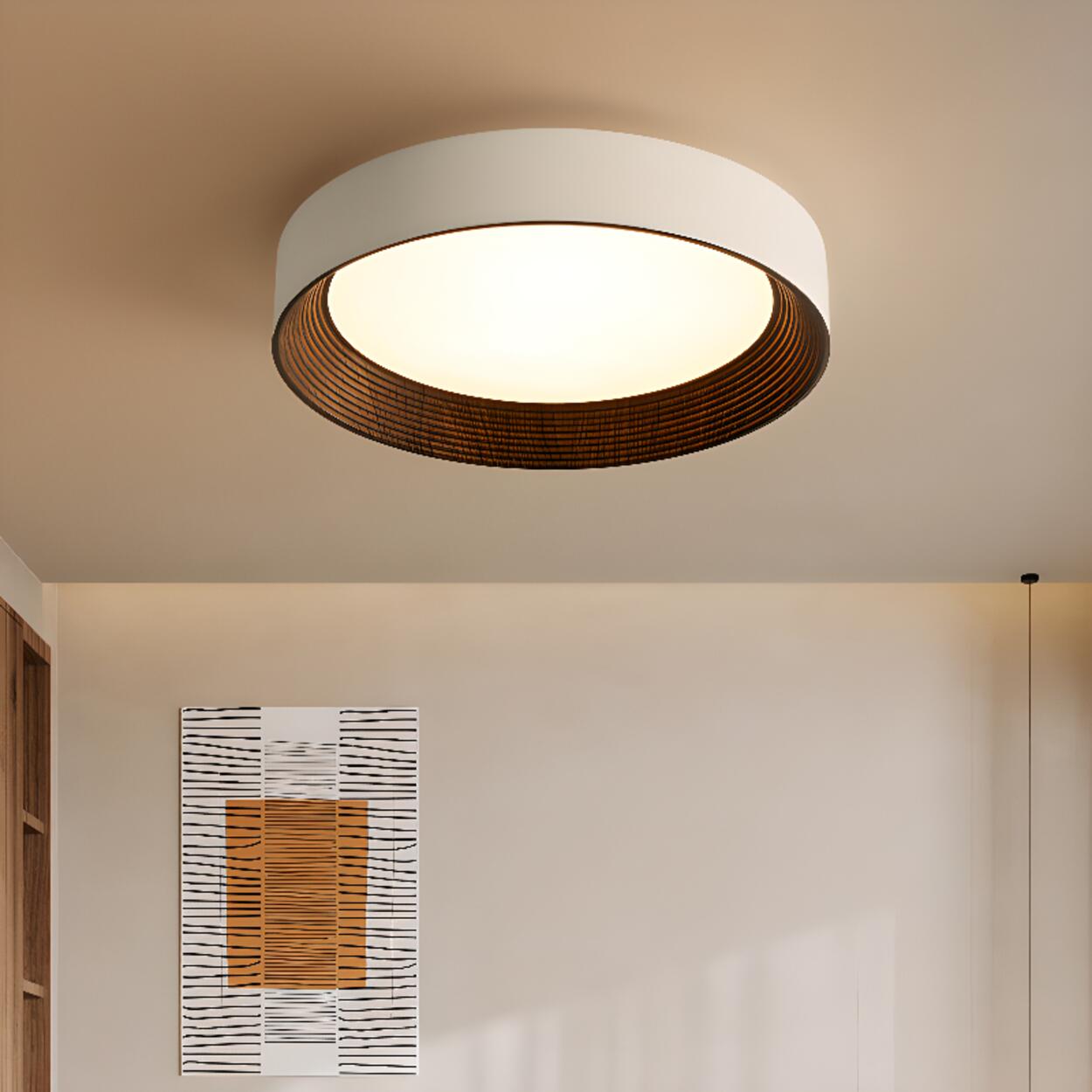 Minimalist Walnut Round Flush Mount Ceiling Light