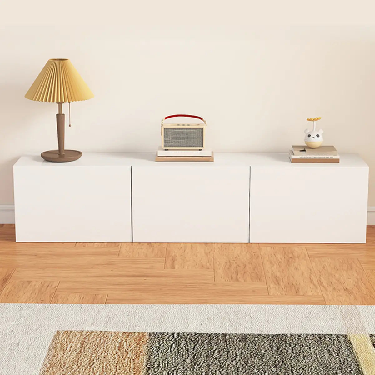 Minimalist White Rectangular Wood TV Stand Living Room