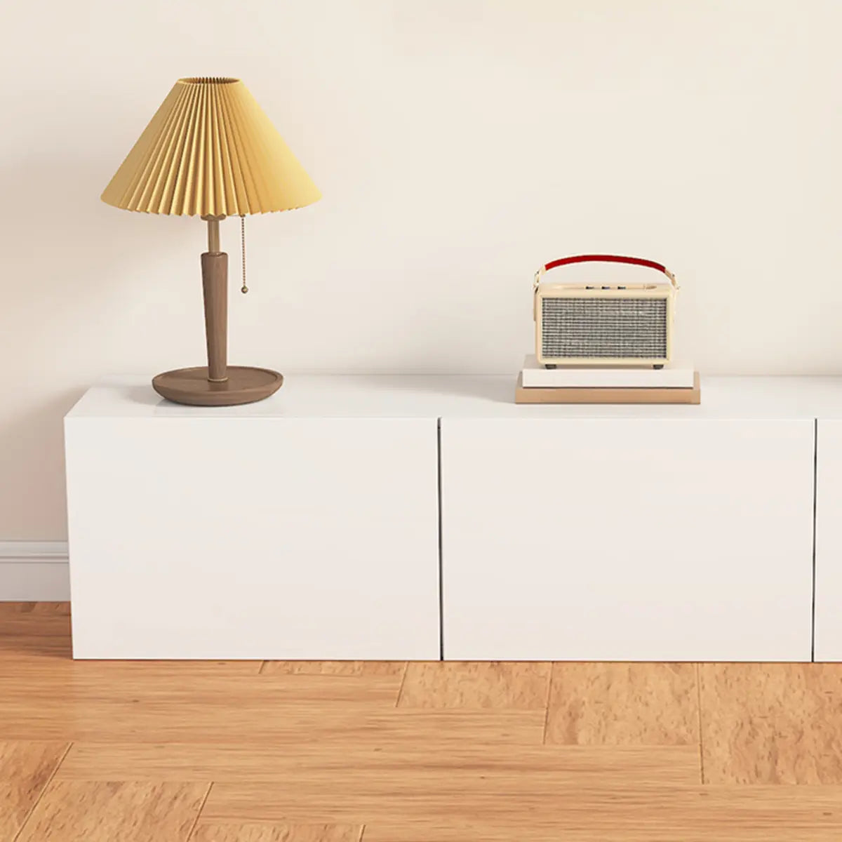 Minimalist White Rectangular Wood TV Stand Living Room