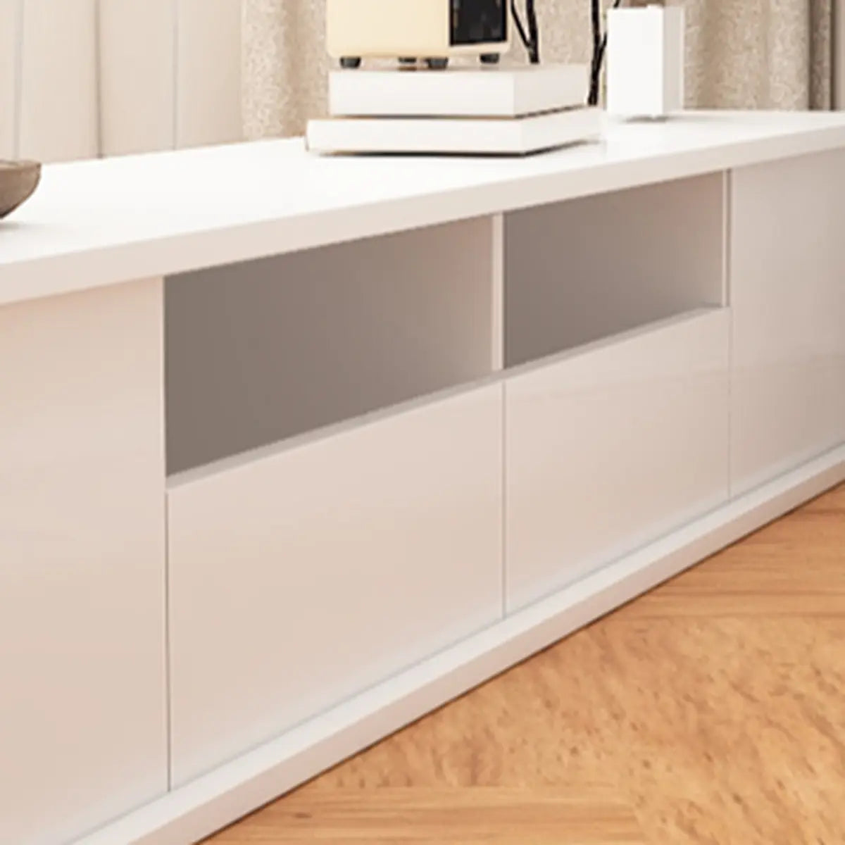 Minimalist White Rectangular Wood TV Stand Living Room