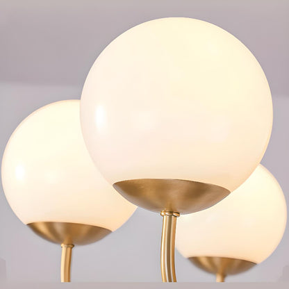 Modern 6-Light Brass Globe Opal Glass Chandelier