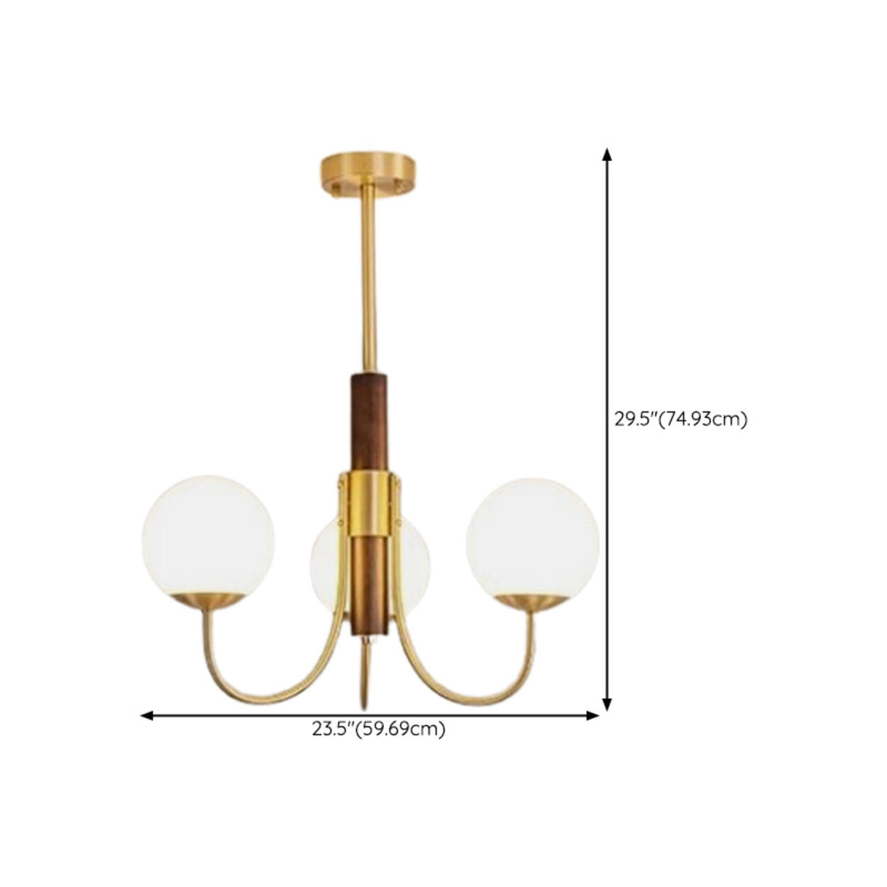 Modern 6-Light Brass Globe Opal Glass Chandelier