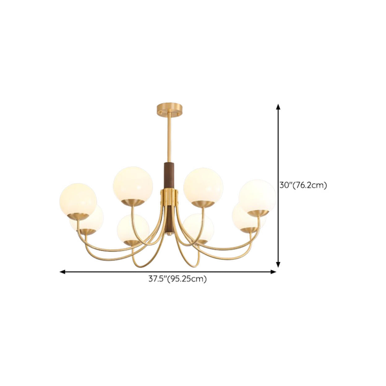 Modern 6-Light Brass Globe Opal Glass Chandelier