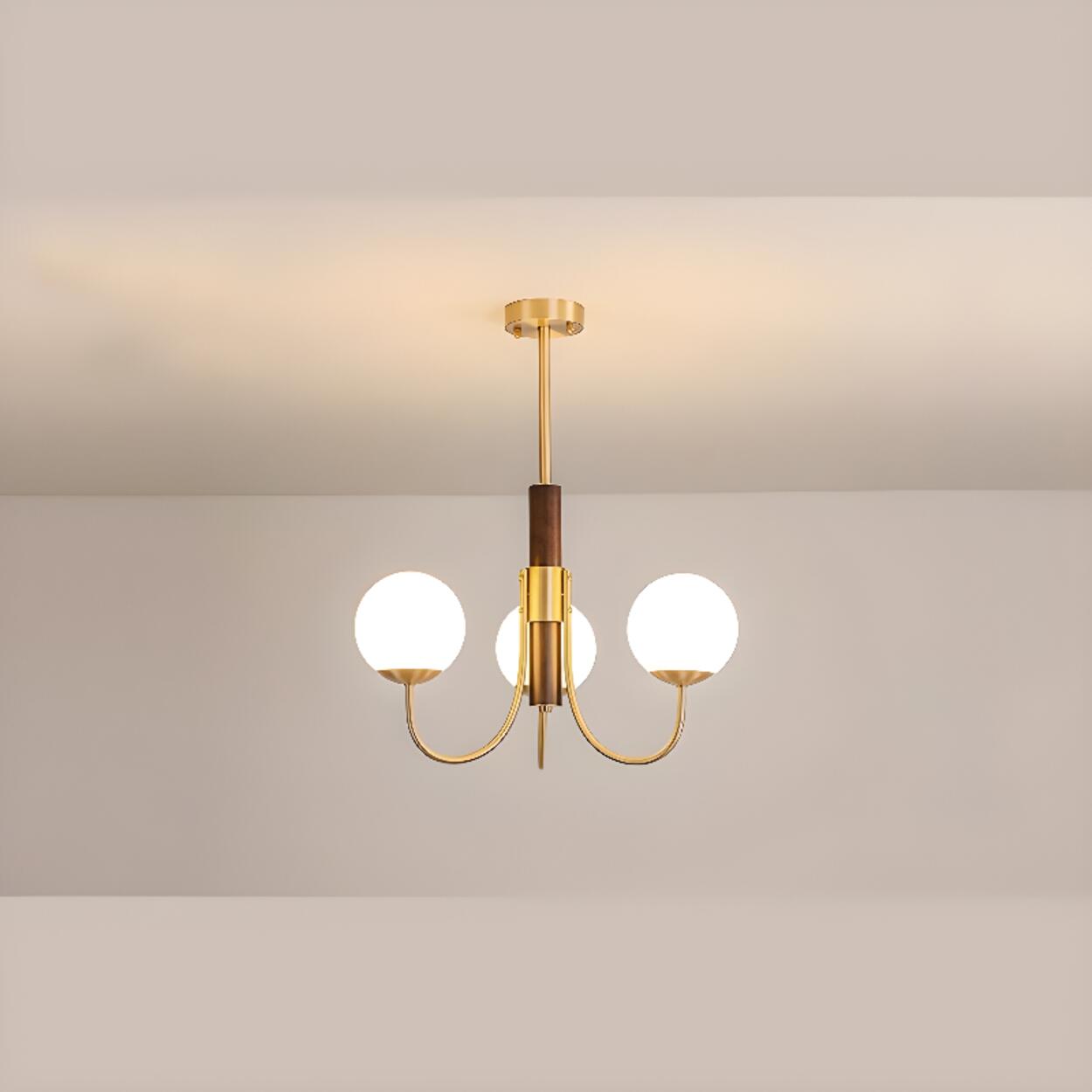 Modern 6-Light Brass Globe Opal Glass Chandelier