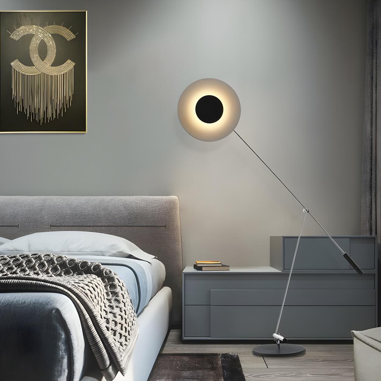 Modern Adjustable Black Disc Metal LED Floor Lamp