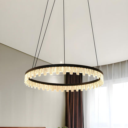 Modern Bedroom Black Crystal LED Circle Pendant Chandelier