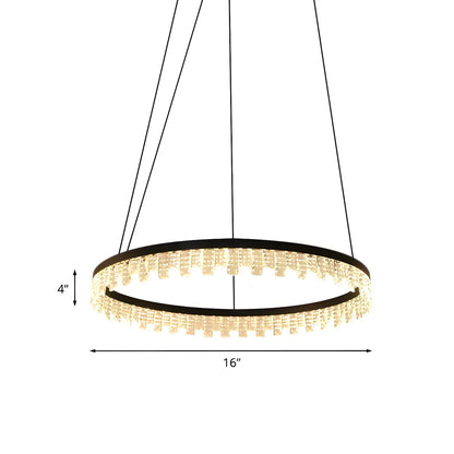 Modern Bedroom Black Crystal LED Circle Pendant Chandelier