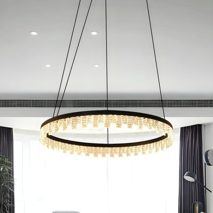 Modern Bedroom Black Crystal LED Circle Pendant Chandelier