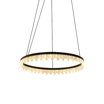 Modern Bedroom Black Crystal LED Circle Pendant Chandelier