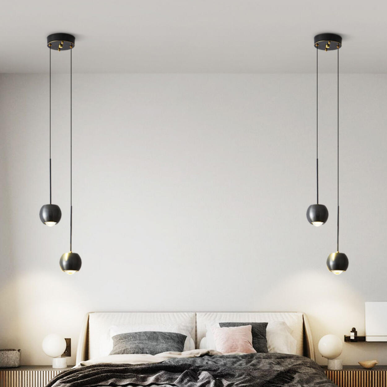 Modern Bedroom Globe Metal Dual Black Sphere Pendant Light