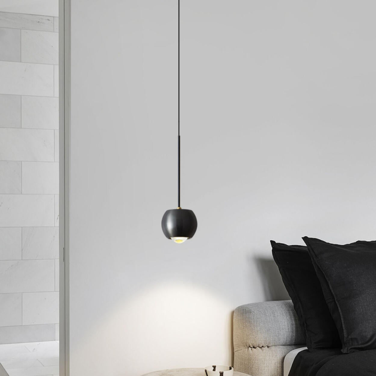 Modern Bedroom Globe Metal Dual Black Sphere Pendant Light