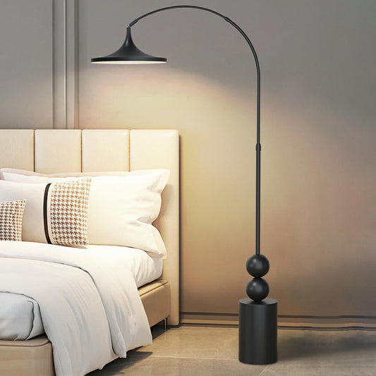 Modern Bedside Round and Black Arched Floor Lamp