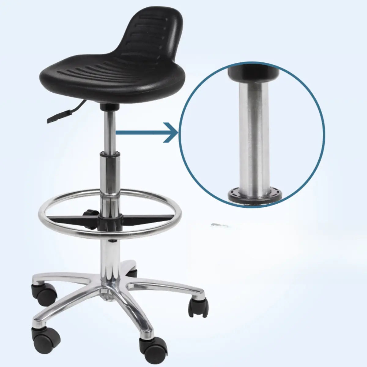 Modern Black Alloy Low Back Office Stool with Casters